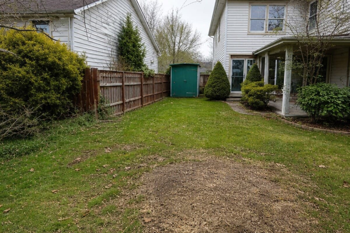 After stump grinding - same Michigan backyard cleaned up with the stump removed